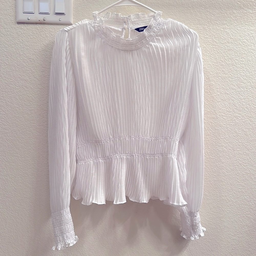 Zara White Ruffle Top